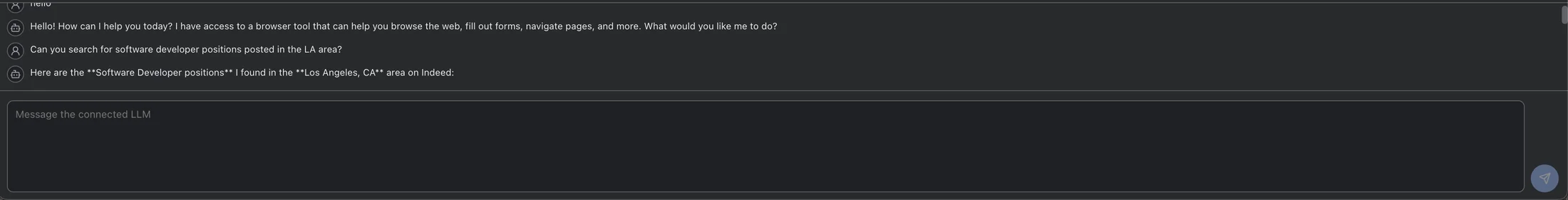 Compact LLM Browser chat composer area.
